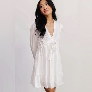 Baltic Born Amelia White Boho Pintuck & Lace Gauzy Mini Dress size small‎